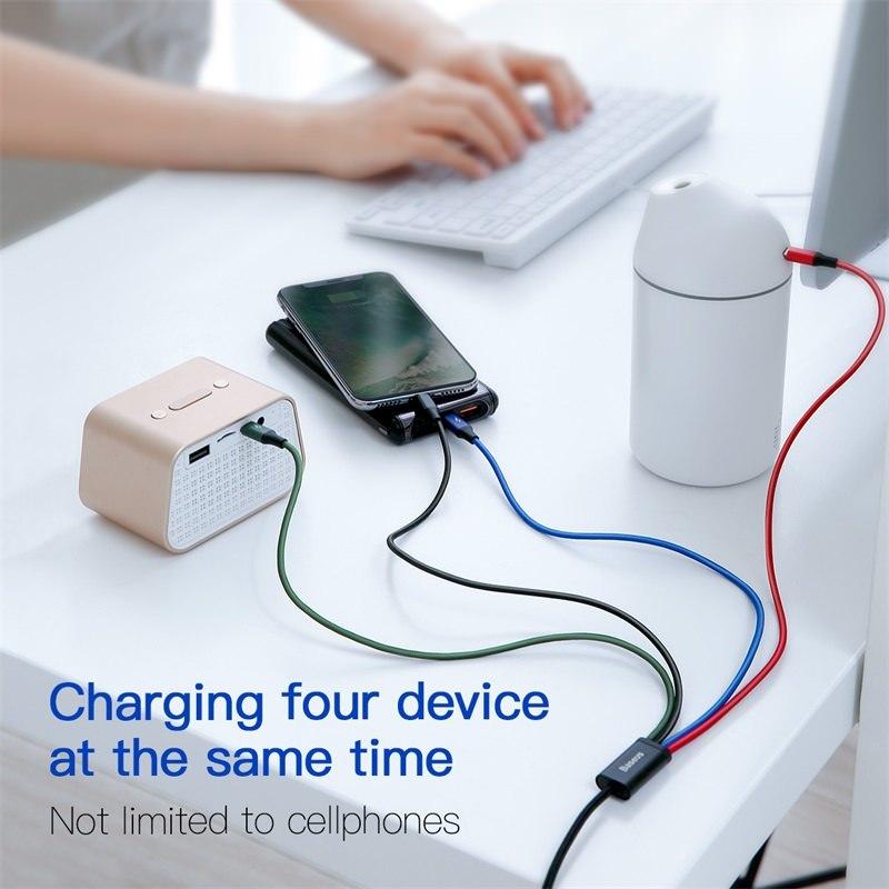 [HCM]Dây cáp sạc đa năng Baseus Rapid 4 in 1 Type-C 2 Lighning Micro USB cho iPhone/ iPad Smartphone & Tablet Android (3.5A 1.2M Fast charge 4 in 1 Cable) - Phân phối HotPhuKien