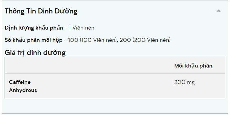 MYPROTEIN PURE CAFFEIN 200 viên