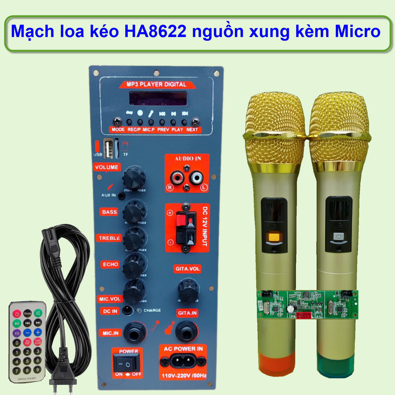 Mạch loa kéo HA8622 nguồn xung kèm micro