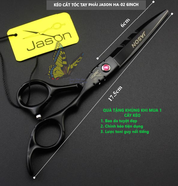 Bộ kéo cắt tóc Jason HA 02 màu đen (Mua cây kéo tặng bao da, chỉnh kéo, lược toni guy)
