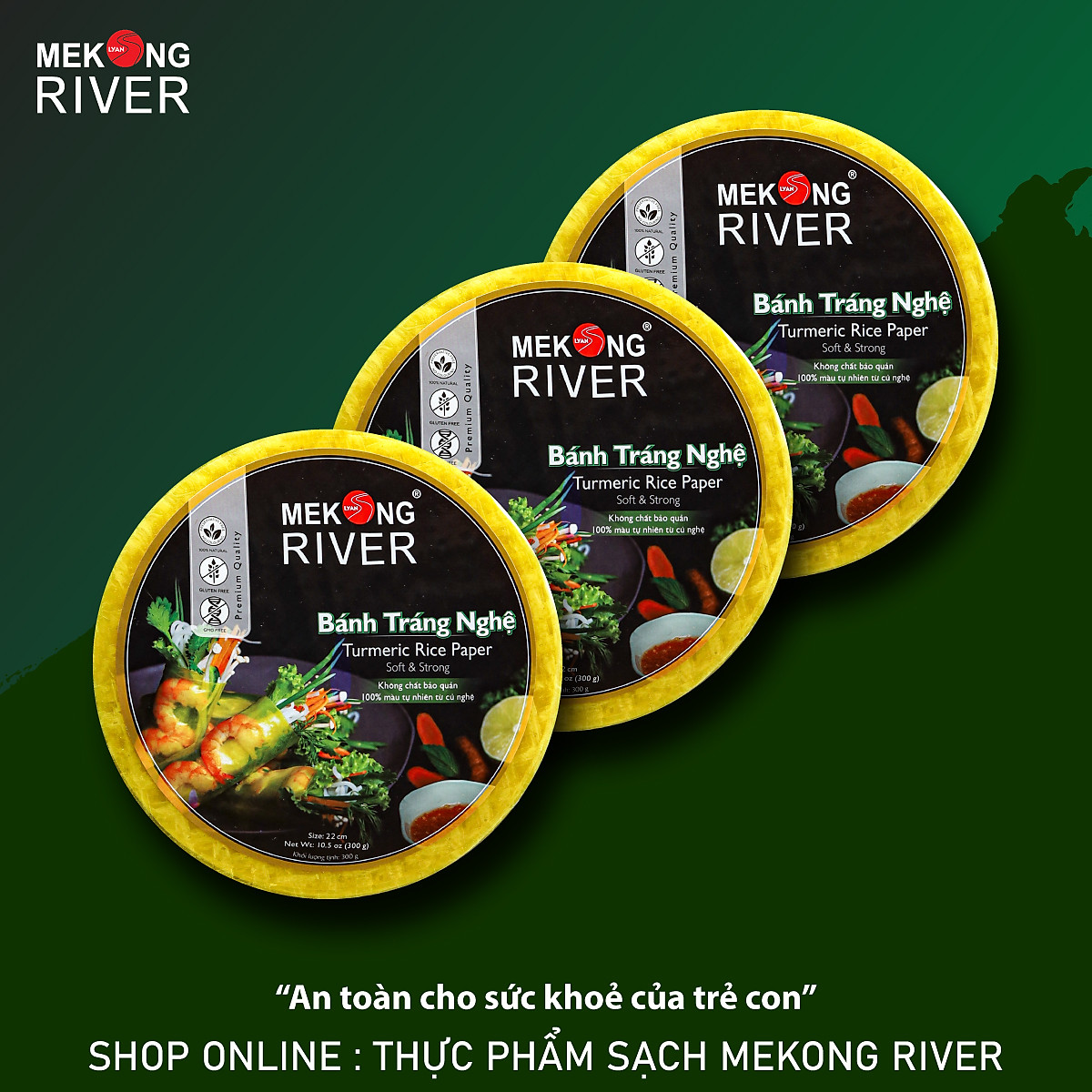 Combo 3 gói Bánh Tráng MeKong River Nghệ - 22cm