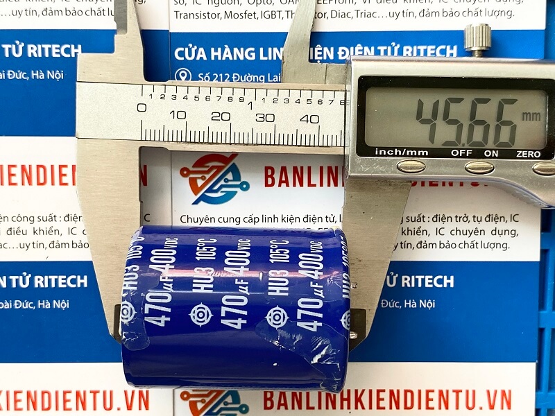 Tụ hóa 470uF 400V kích thước 35x45mm (tháo máy)