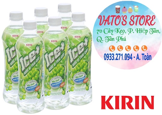 Thùng 24 chai nước trái cây kirin ice+ vị nho xanh 490ml / lốc 6 chai nước trái cây ice nho xanh 490ml