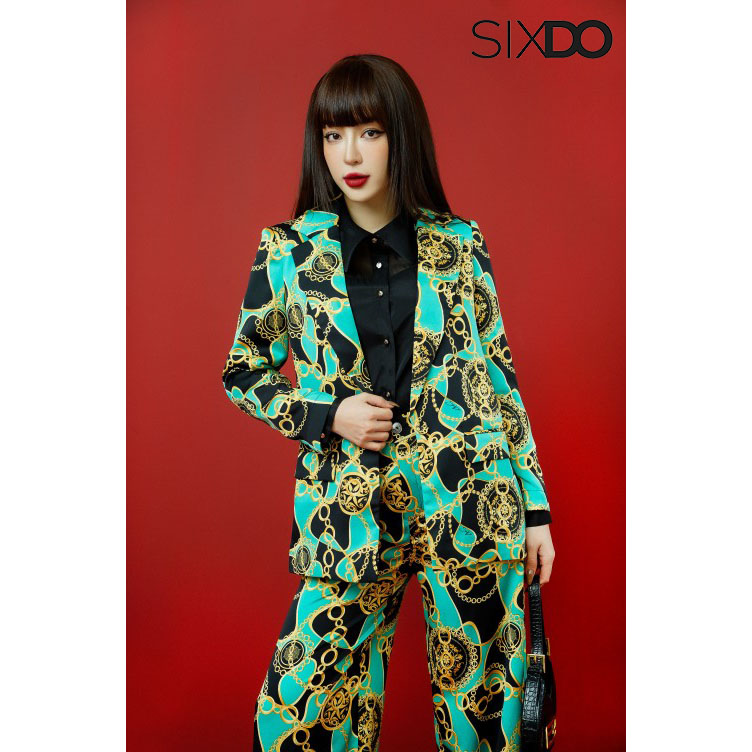 Áo vest nữ lụa họa tiết baroque SIXDO