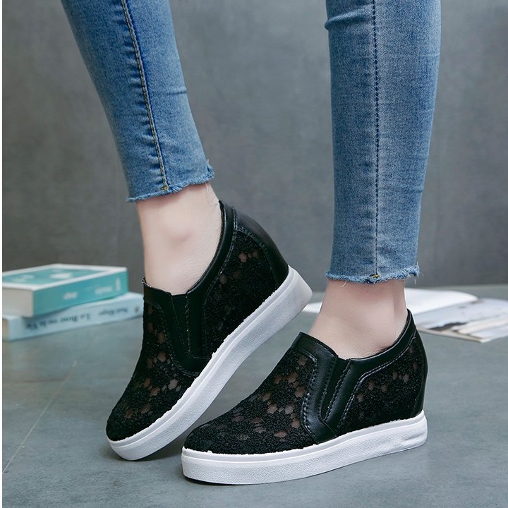 [HCM][CHẤT LƯỢNG] Giày độn đế nữ giày slip on nữ đế độn lưới ren hoa V10 S080 Cỏ Boutique êm chân hàng loại 01. đi làm đi học đi chơi thông thoáng