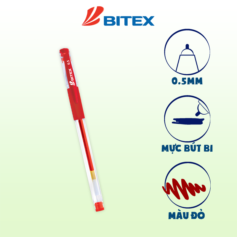 Bút gel Bitex mực xanh, đỏ, đen G02 (1 cây)