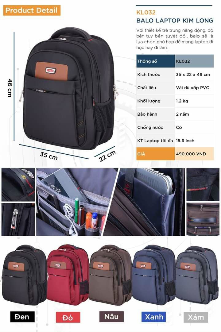 BALO LAPTOP 15.6INCH KIM LONG KL 032 MÀU ĐỎ
