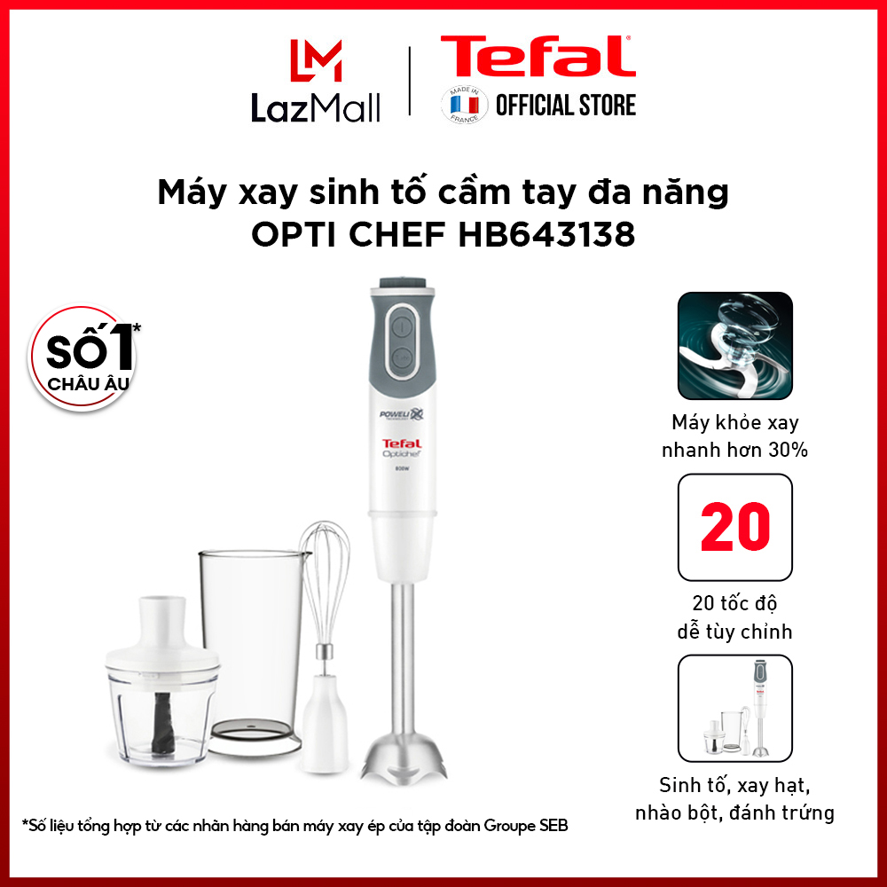 Máy xay sinh tố cầm tay Tefal HB643138 trắng - Gian hàng chính hãng bảo hành 2 năm
