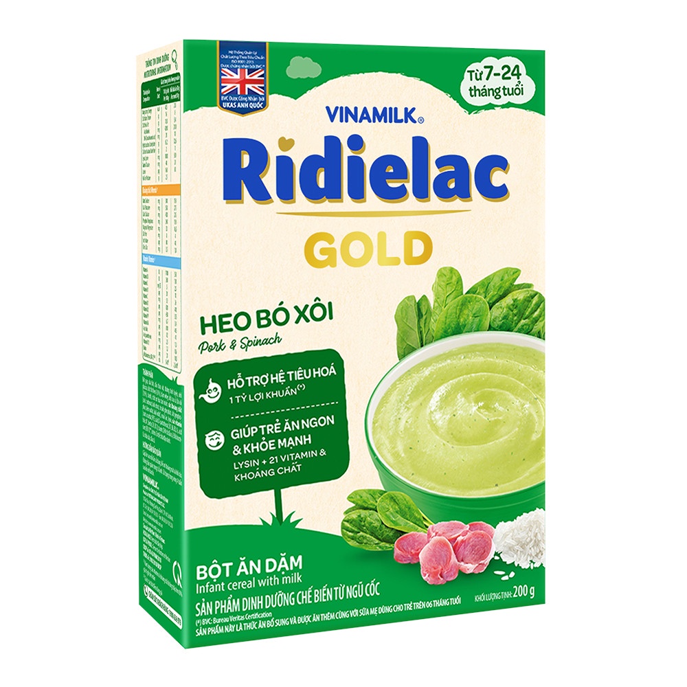 Bột Ăn Dặm Dinh Dưỡng Vinamilk Ridielac Gold Heo Bó Xôi Hộp 200g (Dành cho trẻ 7~24 tháng tuổi)