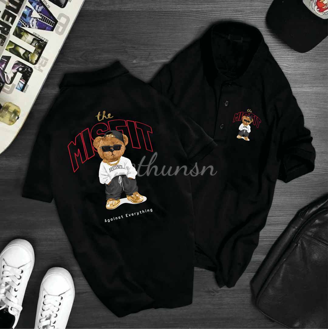 Áo thun cổ trụ cổ bâu polo gấu hiphop - aothunsn