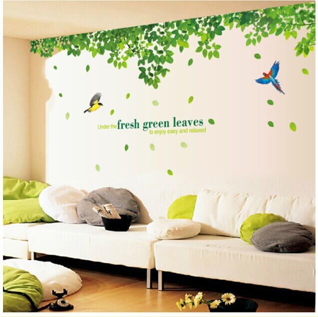 Decal dán tường hoa lá  GREEN LEAVES (SIZE LỚN ) Sticker Tranh Dán Tường -Decal dán tường cây xanh ,Decal dán tường hoa lá
