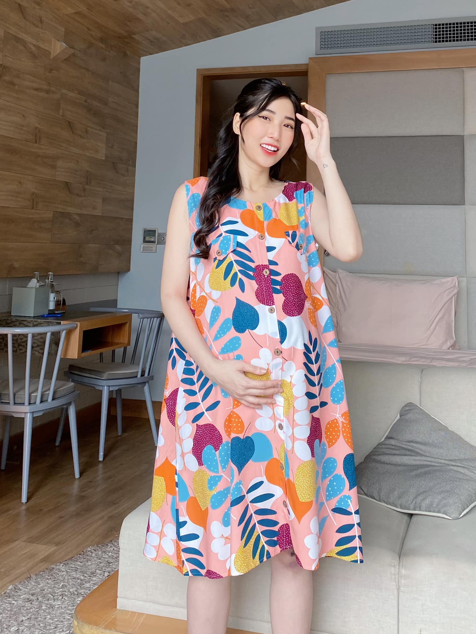 Đầm bầu tôn 2 da thái sát nách mặc nhà siêu mát ( Mua 3 cái giảm giá )