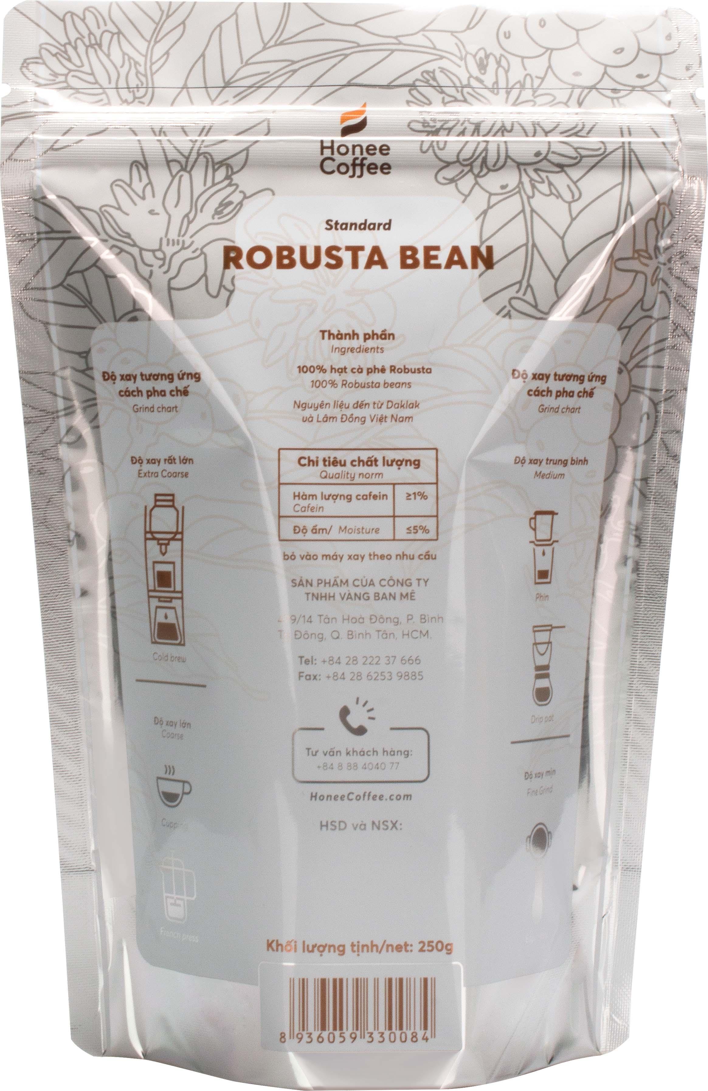 Cà Phê Hạt Rang Robusta Cơ Bản -  250g/500g/1kg - Honee Coffee