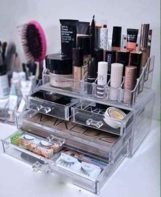 GOODMAKET-TỦ ĐỰNG MỸ PHẨM 4 TẦNG BẰNG MICA TRONG SUỐT THIẾT KẾ SANG TRỌNG KÈM KHAY ĐỰNG SON NHIỀU NGĂN TIỆN LỢI - KỆ ĐỰNG MỸ PHẨM DỤNG CỤ MAKEUP ĐỂ BÀN CAO CẤP CÓ NGĂN KÉO THÔNG MINH