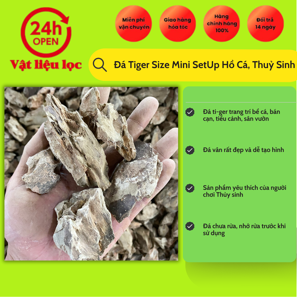 Đá Tiger Size Mini SetUp Hồ Cá, Thuỷ Sinh (túi 1kg)