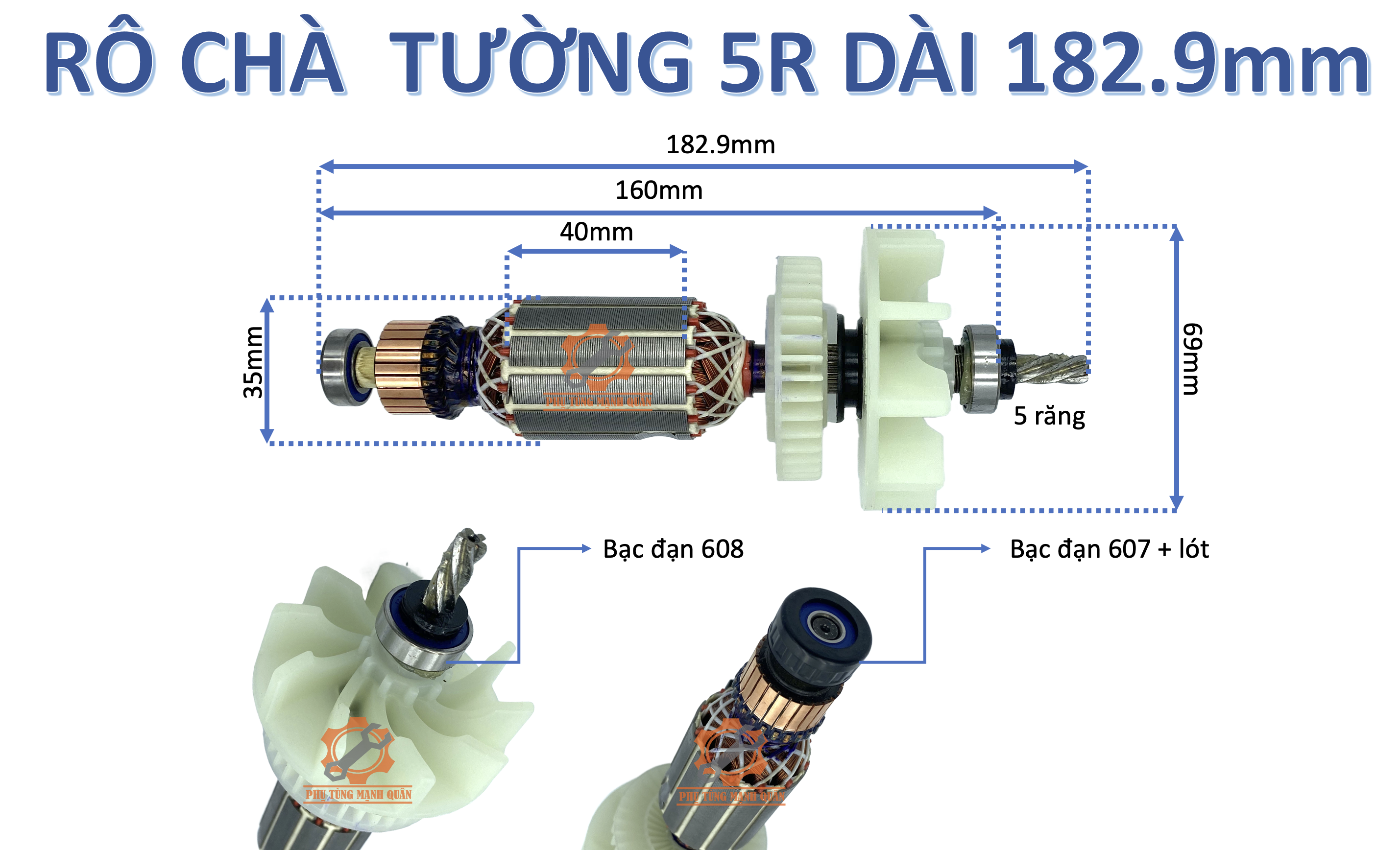 Rotor/ruột máy chà tường tặng kèm chổi than (mtr100)