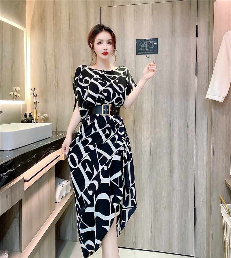 ĐẦM LỤA HỌA TIẾT KÈM BELT CAO CẤP