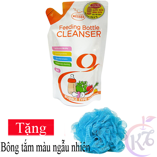 Nước rửa bình sữa Wesser bịch 500ml Tặng 1 bông tắm màu ngẫu nhiên - Nước rửa bình sữa phụ kiện và rau củ quả gói 500ml