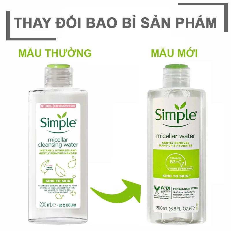 Nước Tẩy Trang Simple Micellar Cleansing Water Mẫu Mới (100ml-200ml-400ml)
