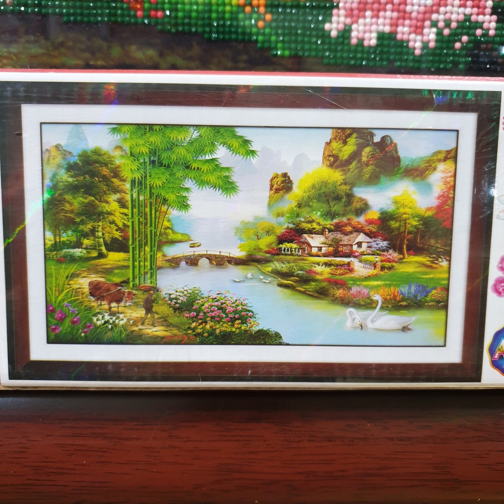 Tranh Đính Đá 5d LÀNG QUÊ THANH BÌNH (ĐÁ ABC CAO CẤP). Kích Thước: 80cm x 50cm
