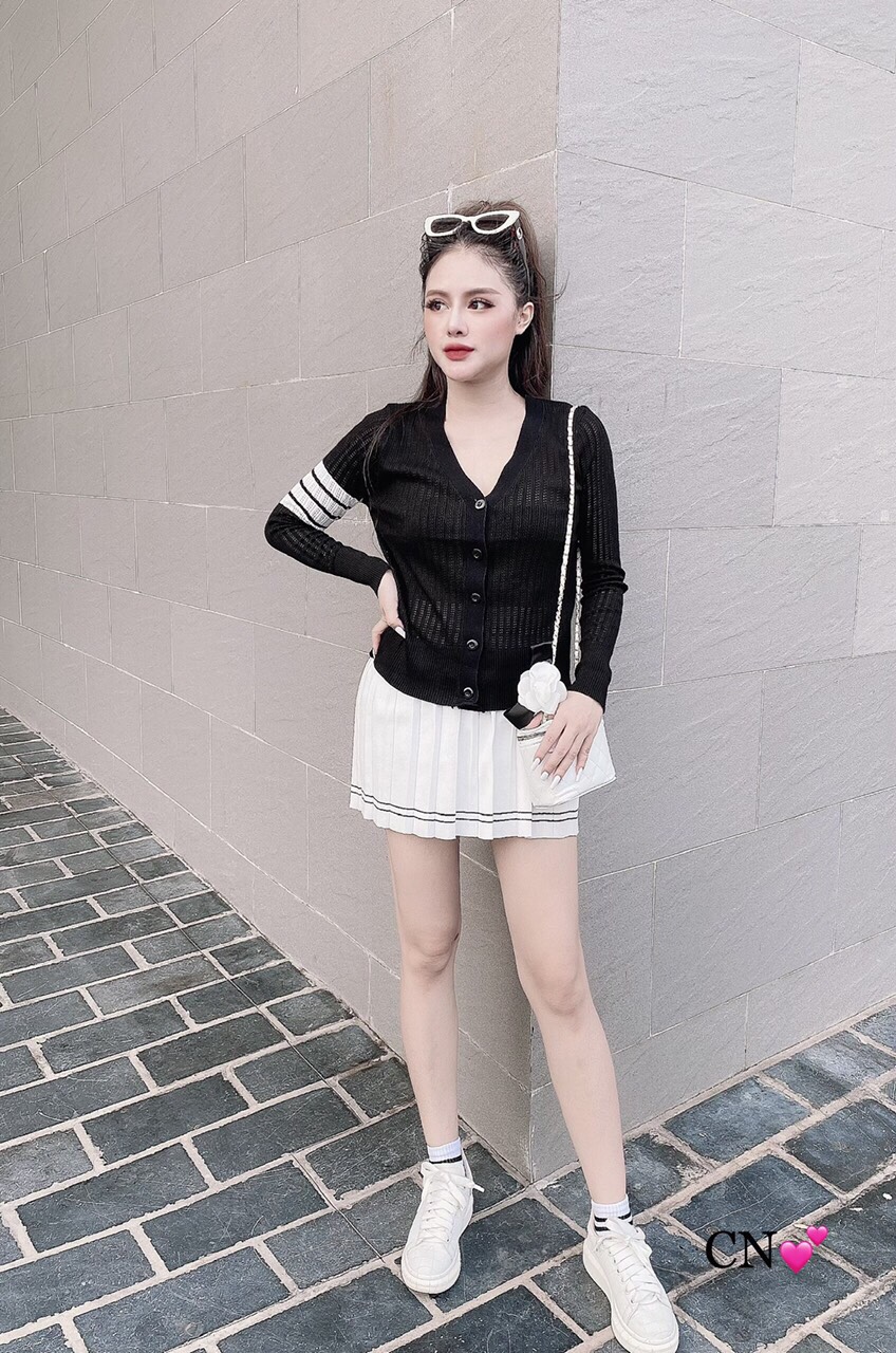 Áo khoác cardigan len mỏng viền tay