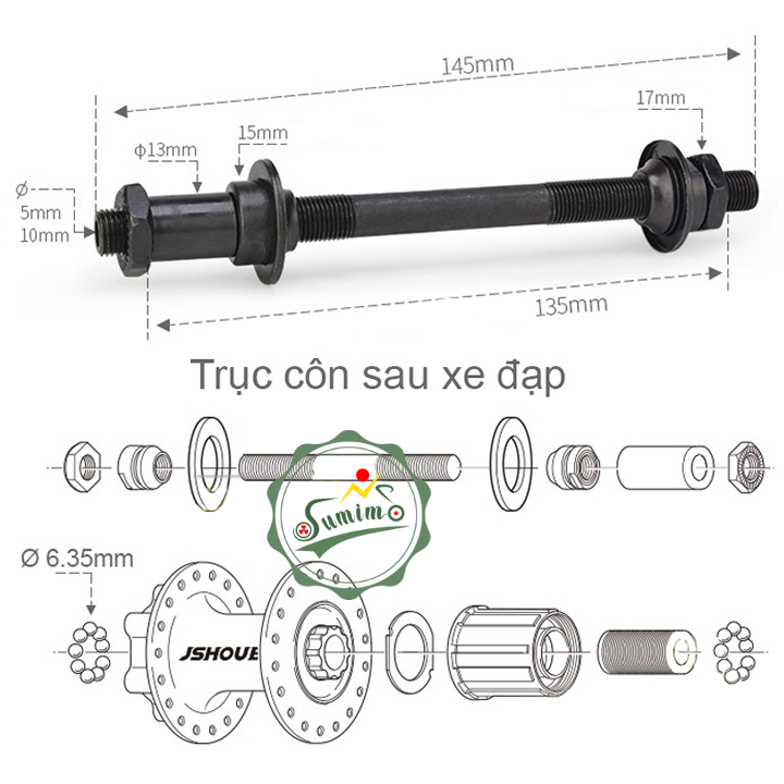 Bộ côn cốt rỗng trước và sau xe đạp