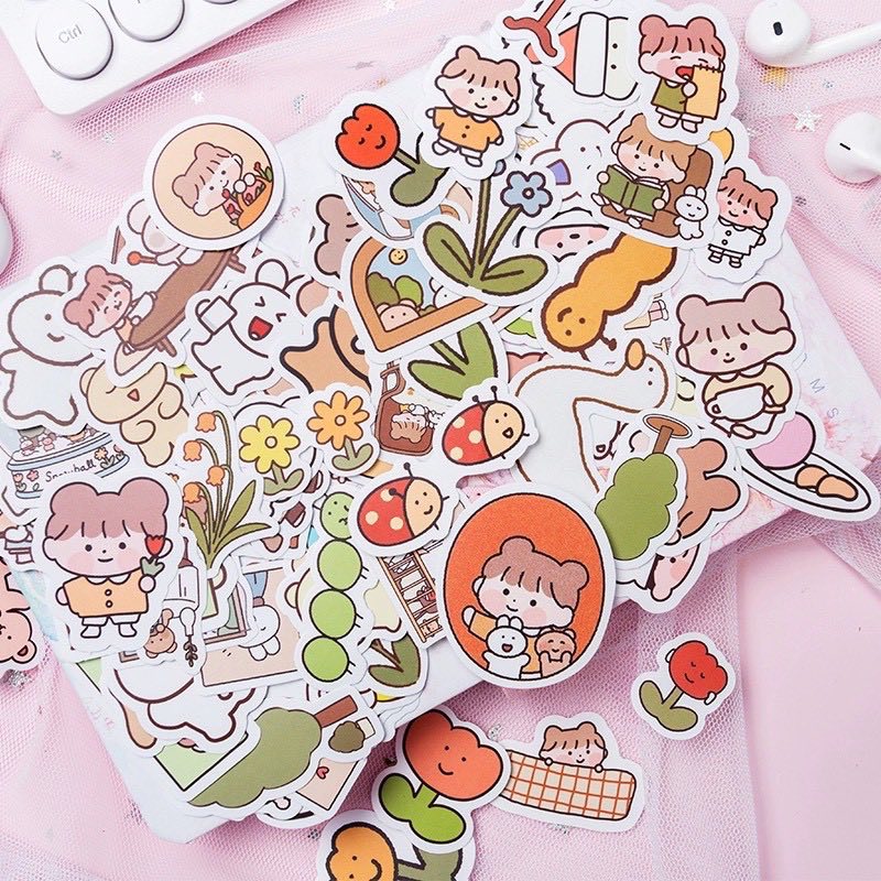 Set 100 sticker bé thỏ dán hình siêu siêu dễ thương