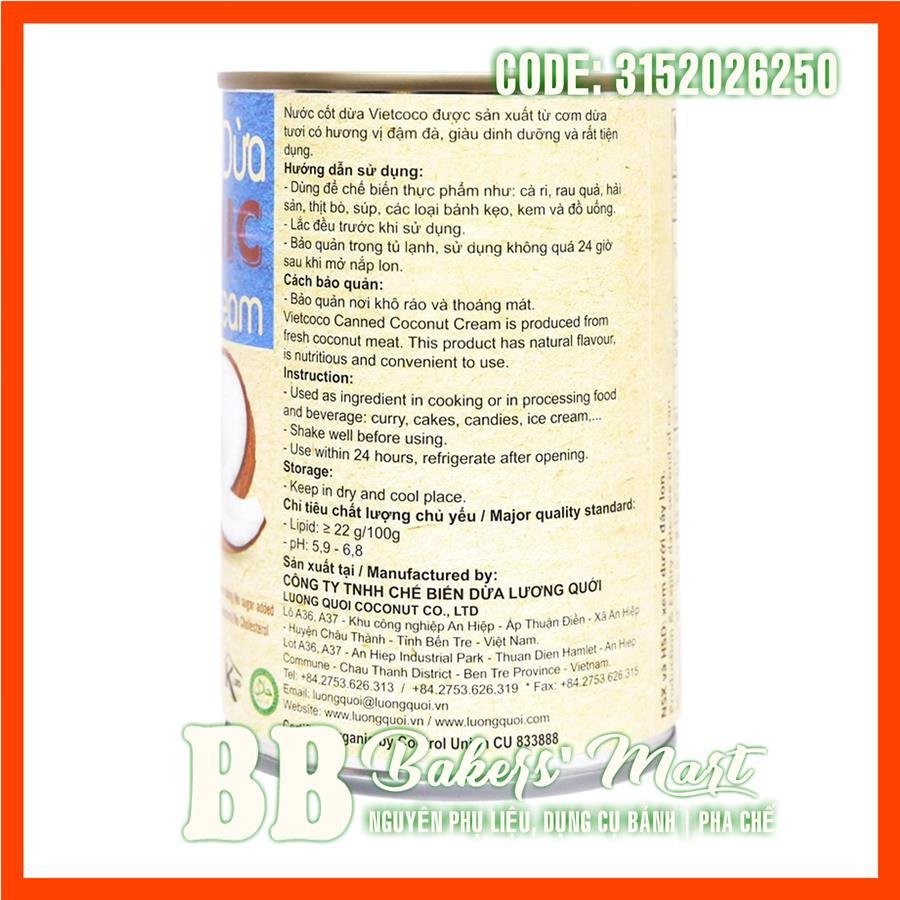 Nước cốt dừa ORGANIC VIETCOCO - Lon 400ml