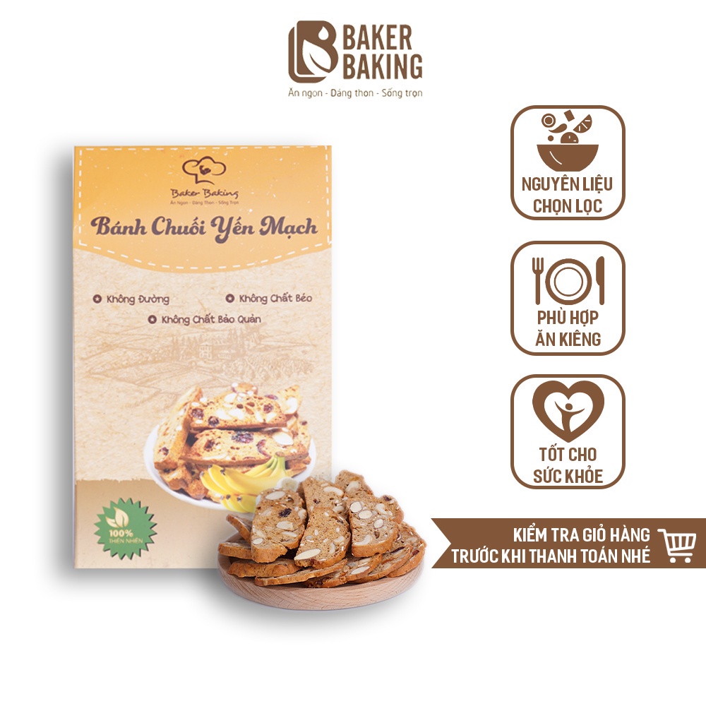 Bánh ăn kiêng vị chuối yến mạch Baker Baking không đường 100g-500g