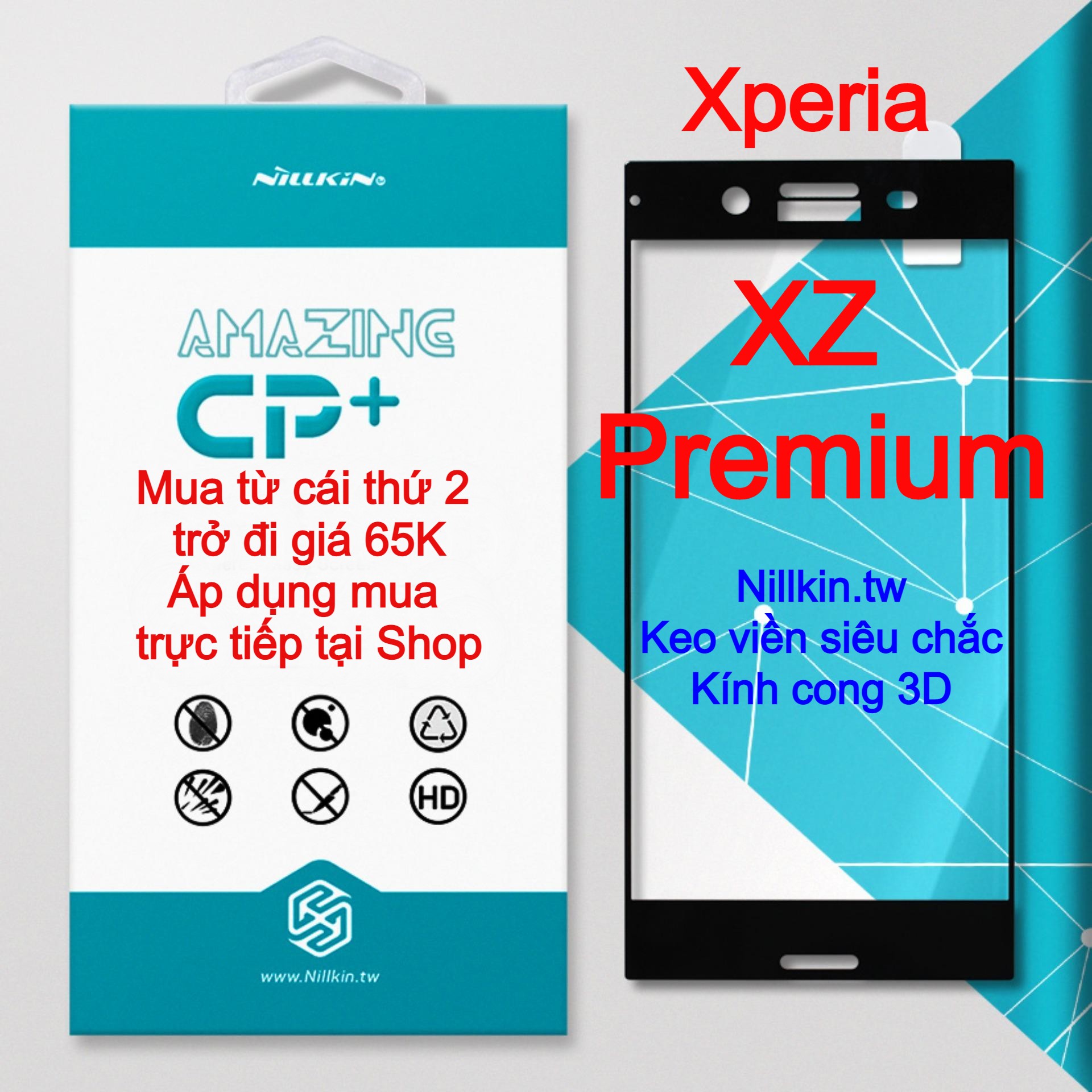 Kính cường lực Sony Xperia XZ Premium hiệu Nillkin.tw keo viền siêu chắc, kính cong 3D theo màn hình