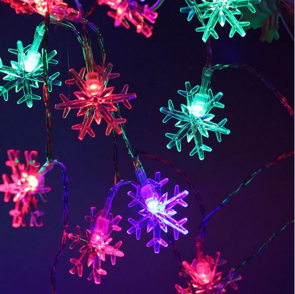 Dây đèn LED nhấp nháy trang trí Noel tết hình bông tuyết hoa hồng ngôi sao hoa đào