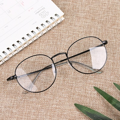 Mắt Kính Giả Cận Bas Lò Xo Gọng Kim Loại Form Tròn Cute Màu Đen Tròng Kính Mika Không Độ
