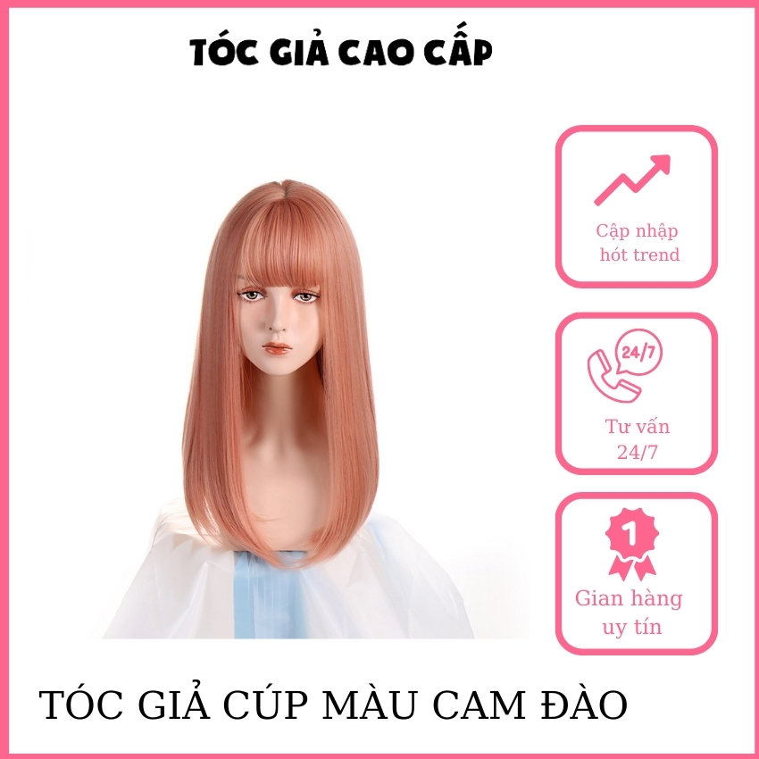 Tóc giả nữ cả đầu cup màu cam đào, mã ms1799