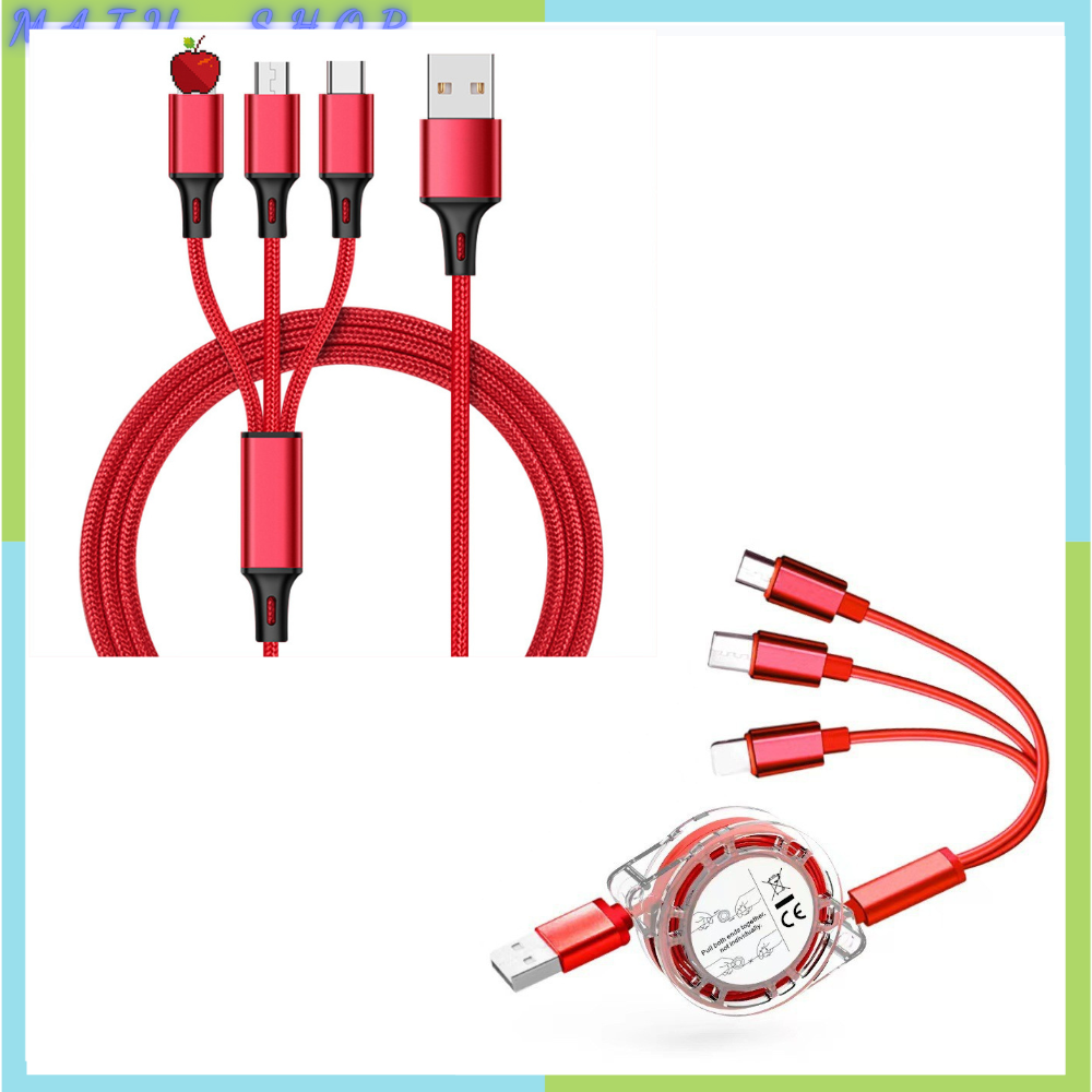 Dây cáp sạc nhanh 3 trong 1,3 đầu cổng usb ra type c micro usb (giá 1 dây)