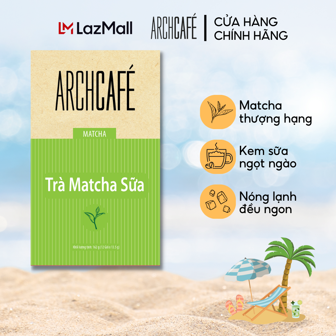 Trà Matcha Sữa - Trà hoà tan Archcafé (hộp 12 gói x 13.5g)