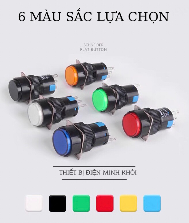 nút nhấn phi 16 tròn, nút nhấn đề phi 16mm có đèn