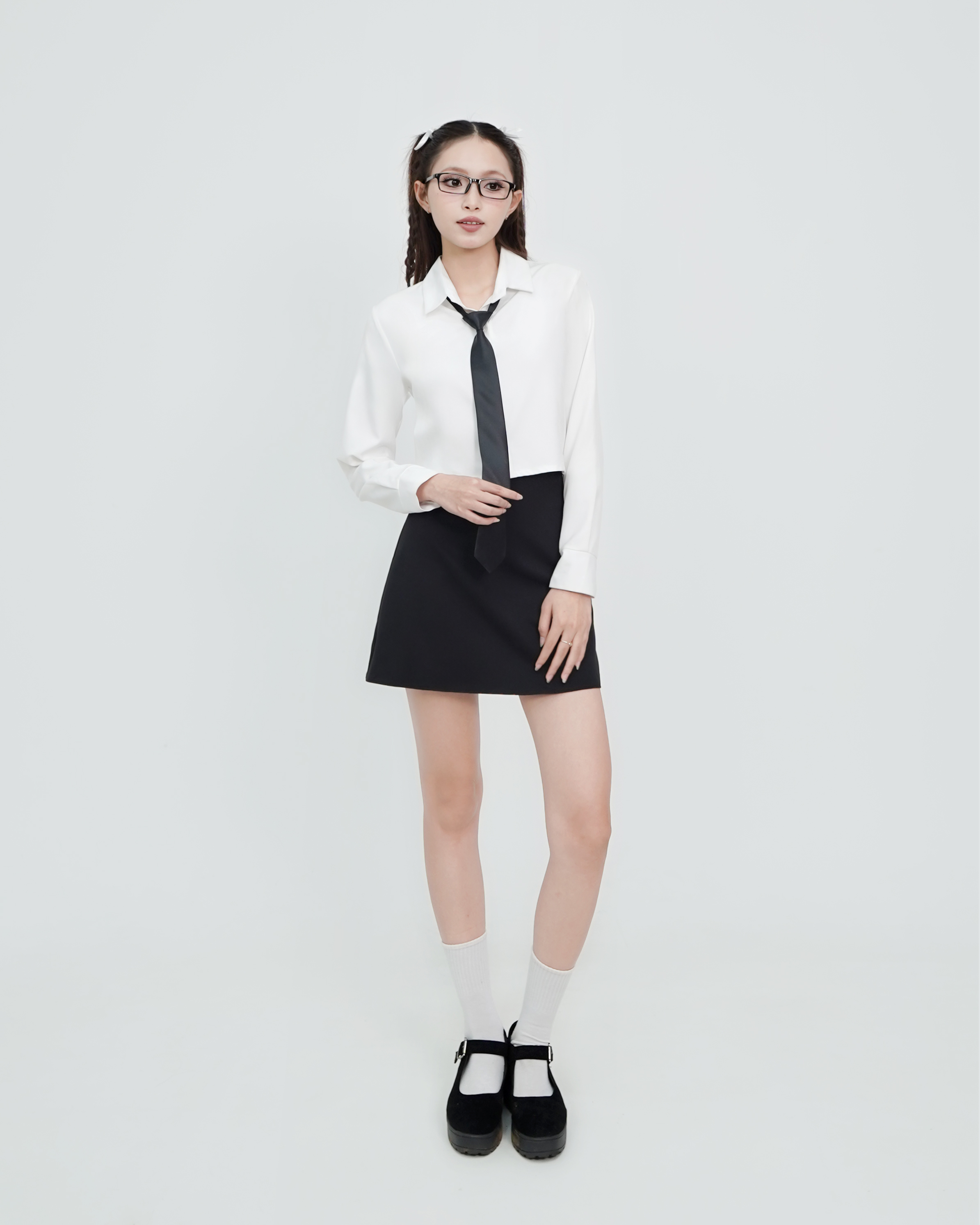DALLA Áo sơ mi nữ tay dài croptop (SM03)