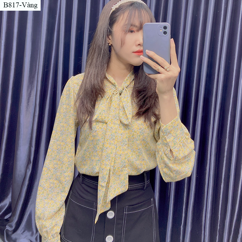 B817- Áo SM hoa nhí lụa cột nơ