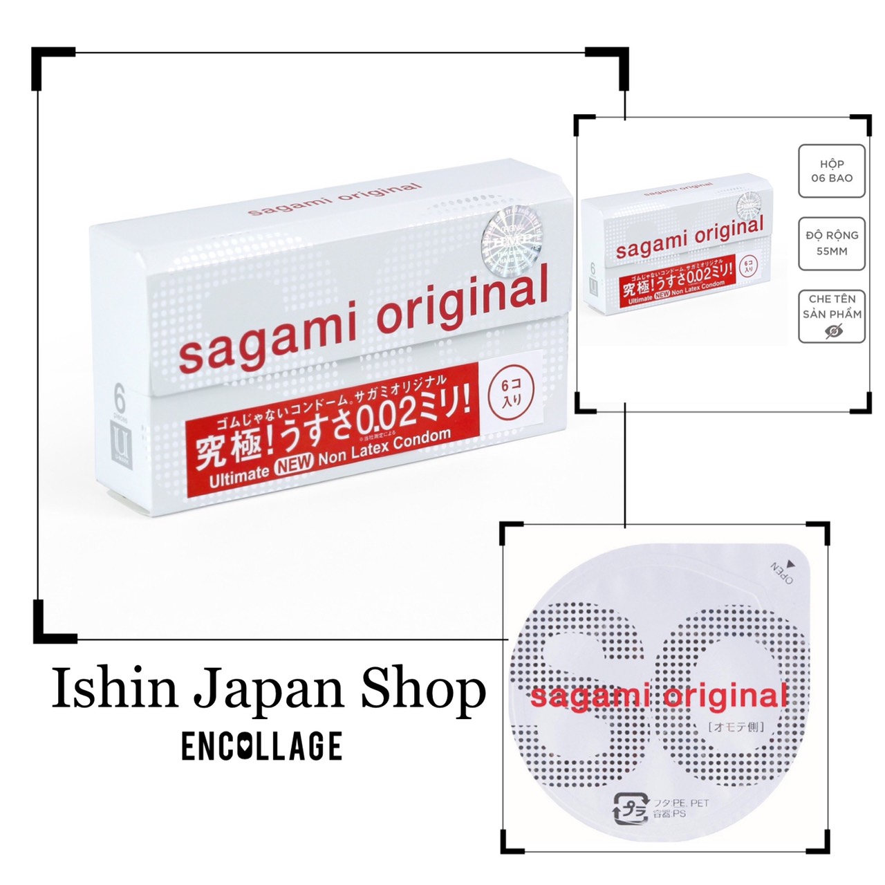 (Nội địa nhật) Bao cao su Sagami 0.02 nhật bản - Siêu mỏng - Non Latex - Hộp 5 chiếc ( Sagami 002 )