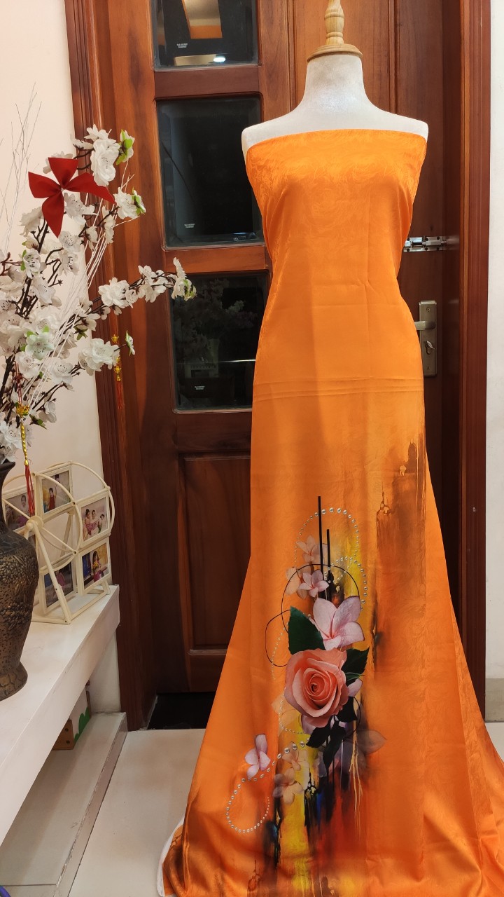 Vải áo dài cao cấp hoạ tiết hoa trên núi