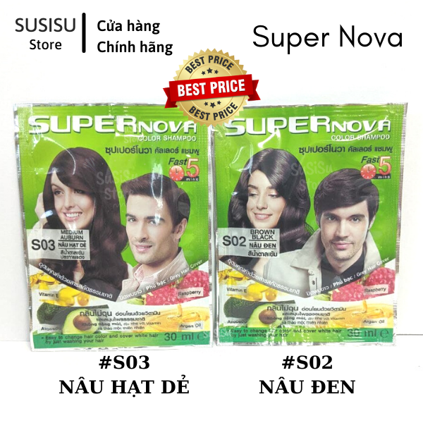 Dầu gội nhuộm SUPER NOVA Color Shampoo 30ml (nhuộm tóc tại nhà nâu đen - nâu hạt dẻ)