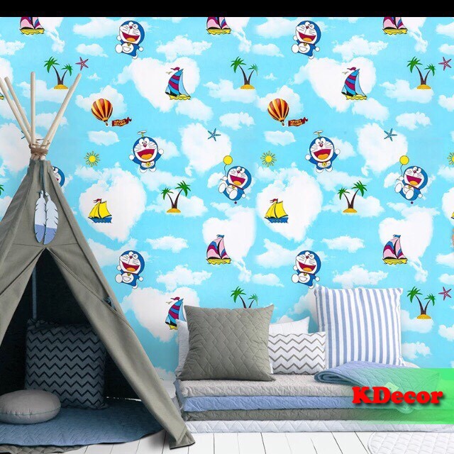 10m Giấy dán tường Doremon trời xanh có sẵn keo khổ 45cm