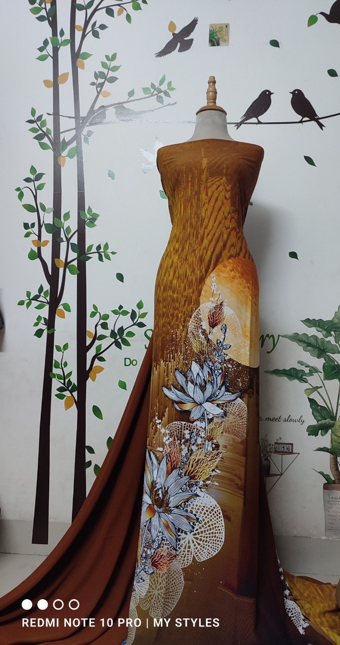(Siêu phẩm) Vải áo dài đẹp lụa Thái Tuấn, mẫu thiết kế độc quyền (in vải ngang)