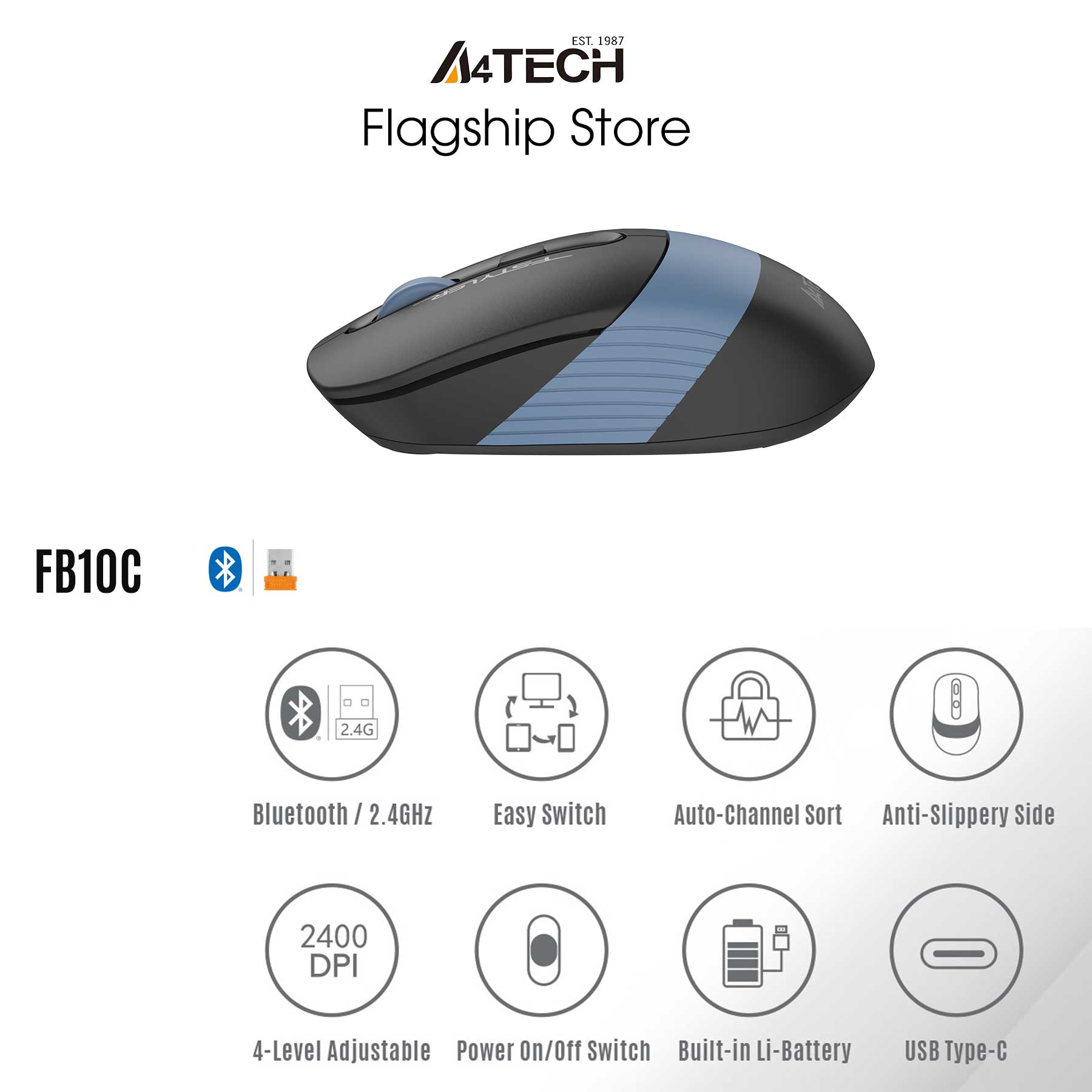 Chuột vi tính wireless bluetooth A4TECH FB10C - Hàng chính hãng