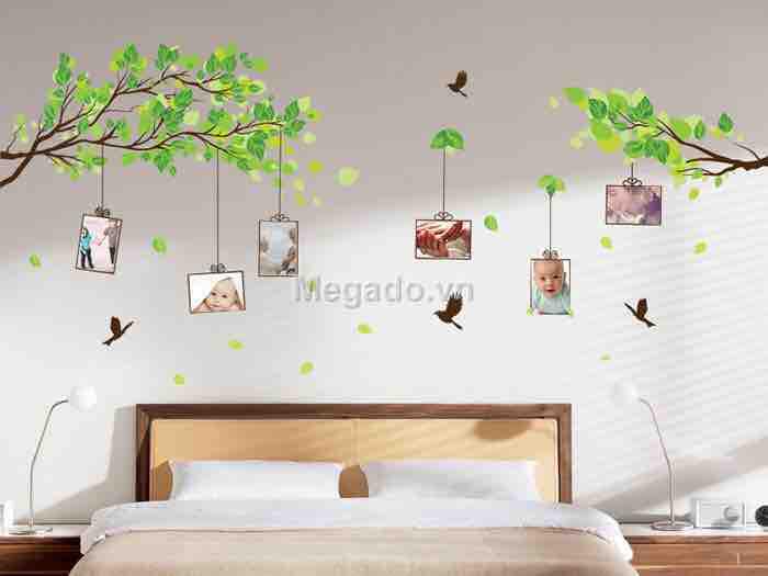 Decal tranh dán tường cây treo khung ảnh