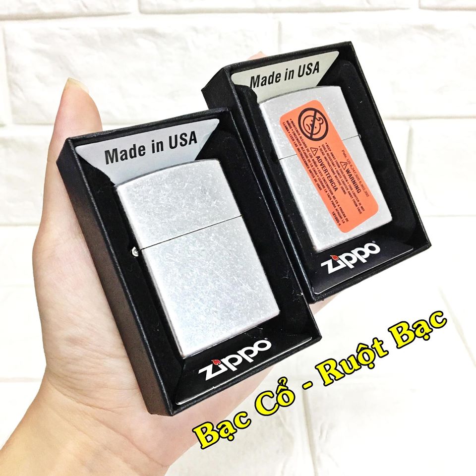 [ KHUYẾN MÃI ] Hột Quẹt , Bật Lửa Zippo Mỹ ( USA ) Màu Bạc Ruột Bạc ( Có Tem Đỏ )