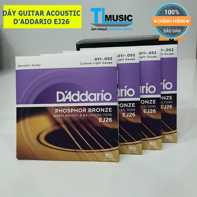 [Chính hãng] D'Addario EJ26 - Dây Đàn Guitar Acoustic Phosphor Bronze, Custom Light, 11-52 ( Size 11)