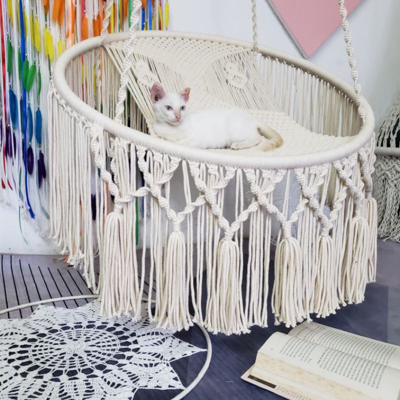 Xích đu một vòng thư giãn nội thất macrame trang trí (không kèm khung treo và nệm)