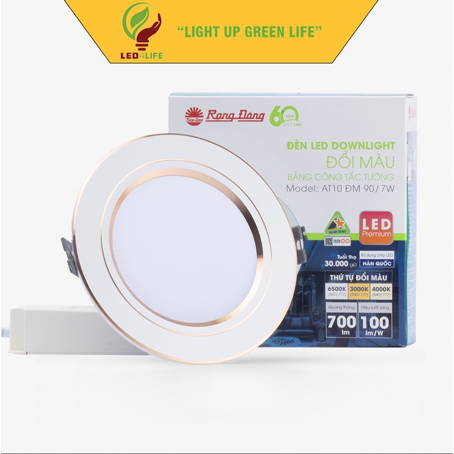 Đèn LED Downlight âm trần Rạng Đông AT10 đổi màu (Viền Vàng-bạc)