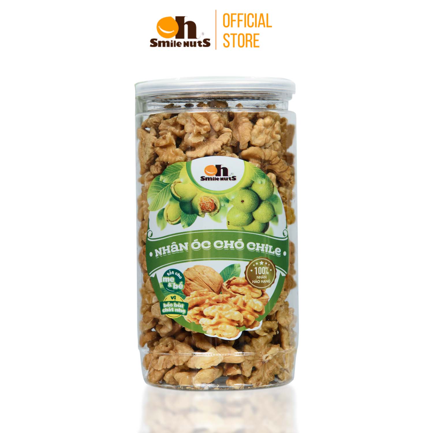 Nhân óc chó Chile Smile Nuts hộp 350g, mùa mới nhất và hoàn toàn thơm ngon, tốt cho não bộ, tim mạch, hạn chế tiểu đường